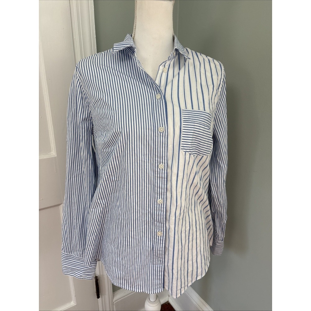 J.Crew Women's Contrast Pocket Striped Cotton Shirt Button Down Medium